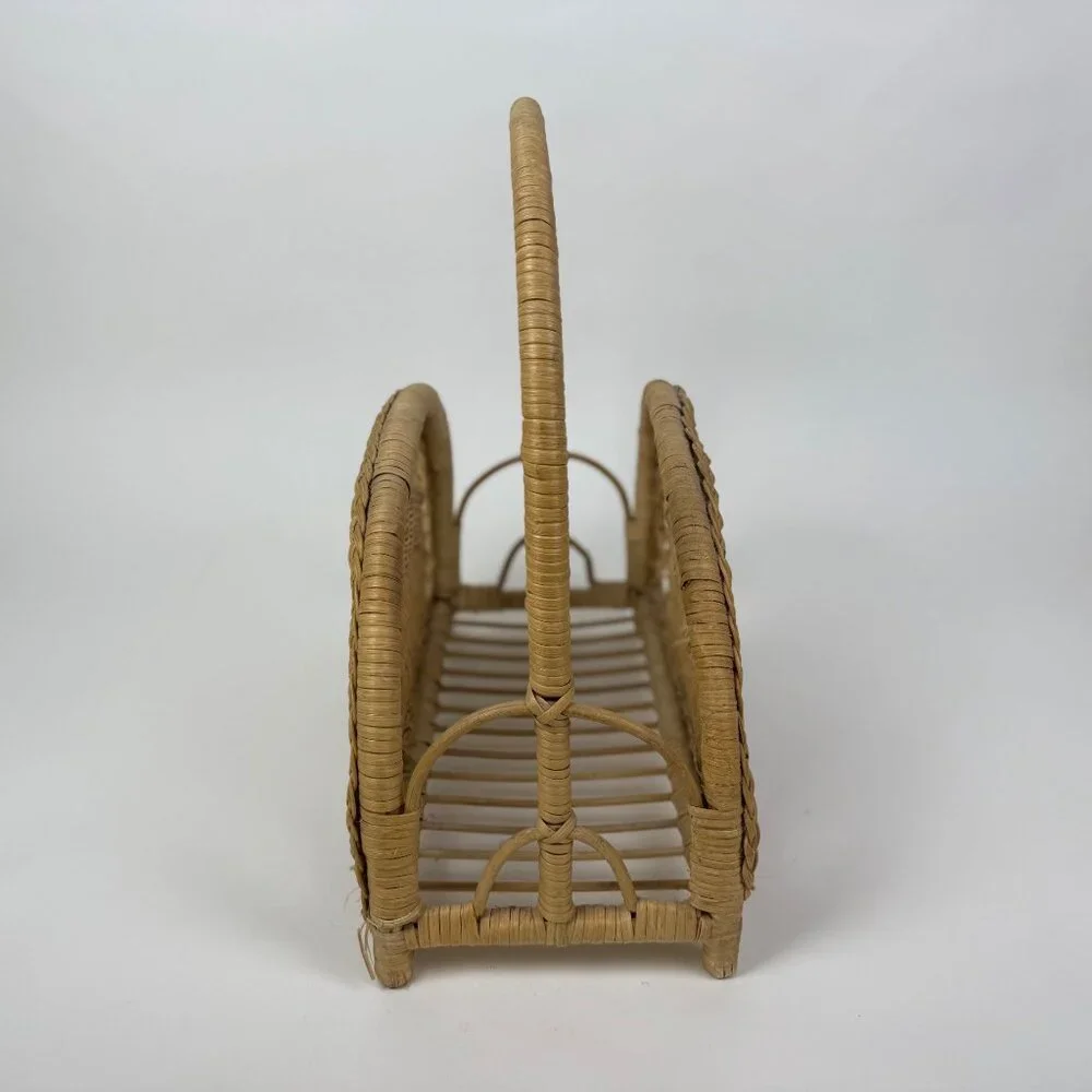 Natural Woven Wicker Rattan Boho Magazine Rack Holder Storage